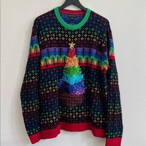 BLIZZARD BAY Men's Multicolor Rainbow Tree Ugly Christmas Pullover Sweater XXL
